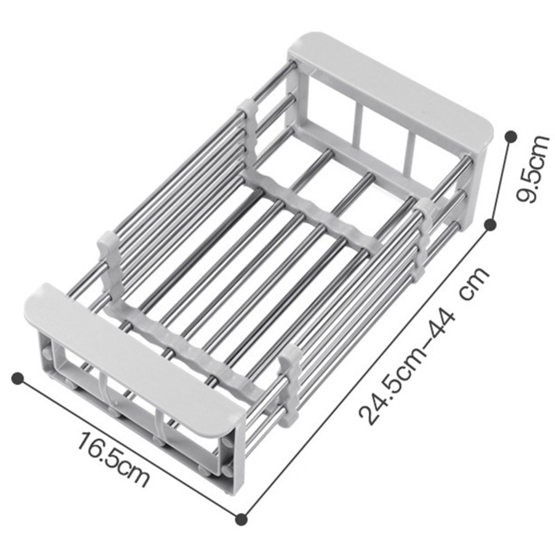 Suport Scurgere Extensibil pentru Bucatarie, Flippy, Uscator Vase din Otel Inoxidabil, Suport Tacamuri si Pahare, Suport pentru Fructe si Legume, 24.5 x 16.5 x 9.5 cm Gri deschis