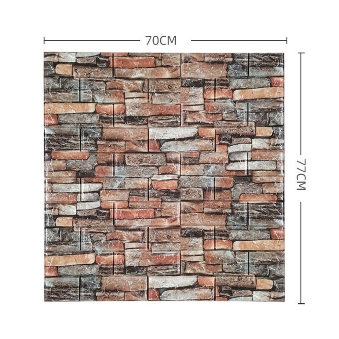 Set 10 Stickere de Perete, Flippy, Autoadezive, 70 x 77 cm, 3.5 mm Grosime, Suprafata Acoperita 5.3 mp, din PVC, Model Caramida, Multicolor