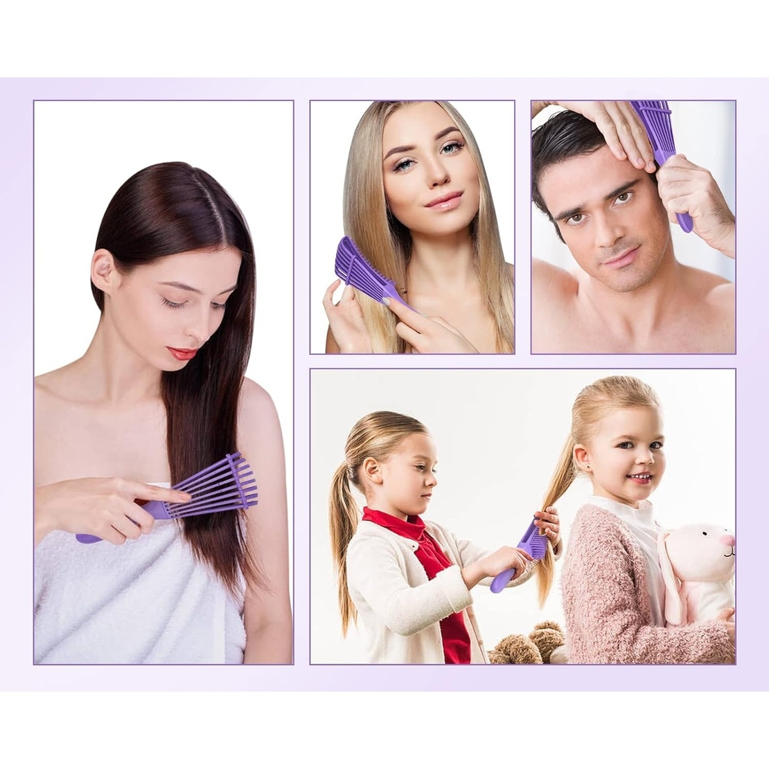 Perie Flexibila, Flippy, pentru Descurcat Par Cret/Umed si Uscat, 8 Brate Mobile, din TPE, 24.5 x 4.5 x 2 cm, Mov