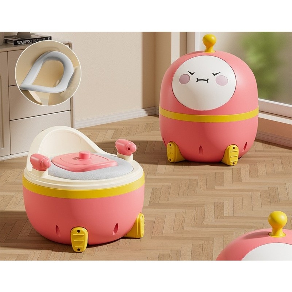 Olita 2in1, Flippy, Model Ou, cu Reductor WC, din Plastic, cu Muzica si Lumini, 29 x 29 x 22 cm, Roz