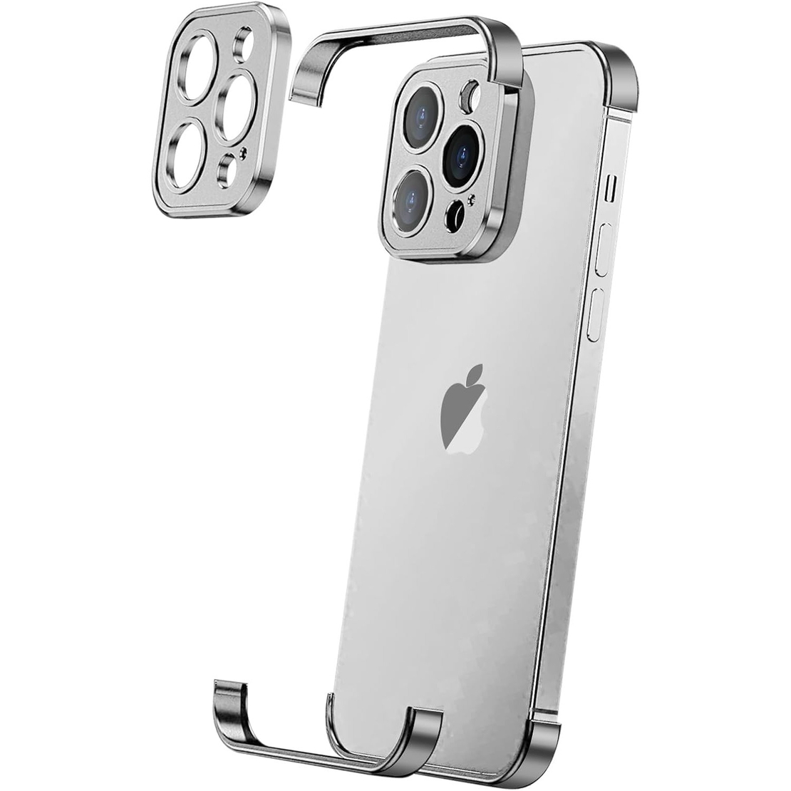 Husa Metalica Edgeless Compatibila cu iPhone 16 Plus, Flippy, Protectie pentru Colturi si Camera, Aliaj Aluminiu, Antisoc, Antizgariere, Argintiu Titan