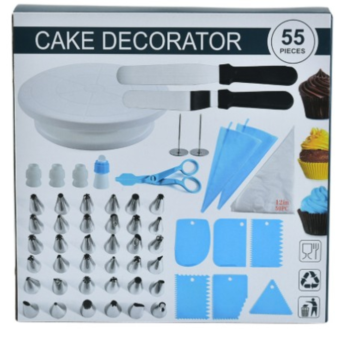 Set 55 Piese Ustensile pentru Ornare Prajituri, Flippy, din Plastic si Otel Inoxidabil, Multicolor
