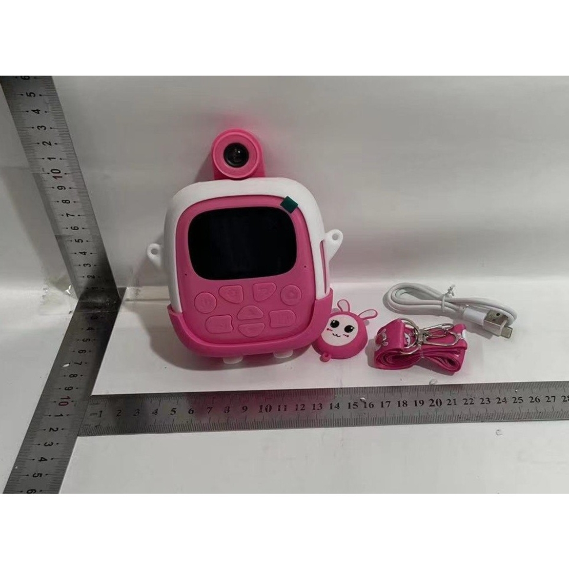 Camera Instantanee pentru Copii, Flippy, cu Functie de Printare, Cablu USB-C, Bluetooth, Compatibil iOS/Android, Camera Frontala + Selfie, Model Iepure, Snur Inclus, Roz