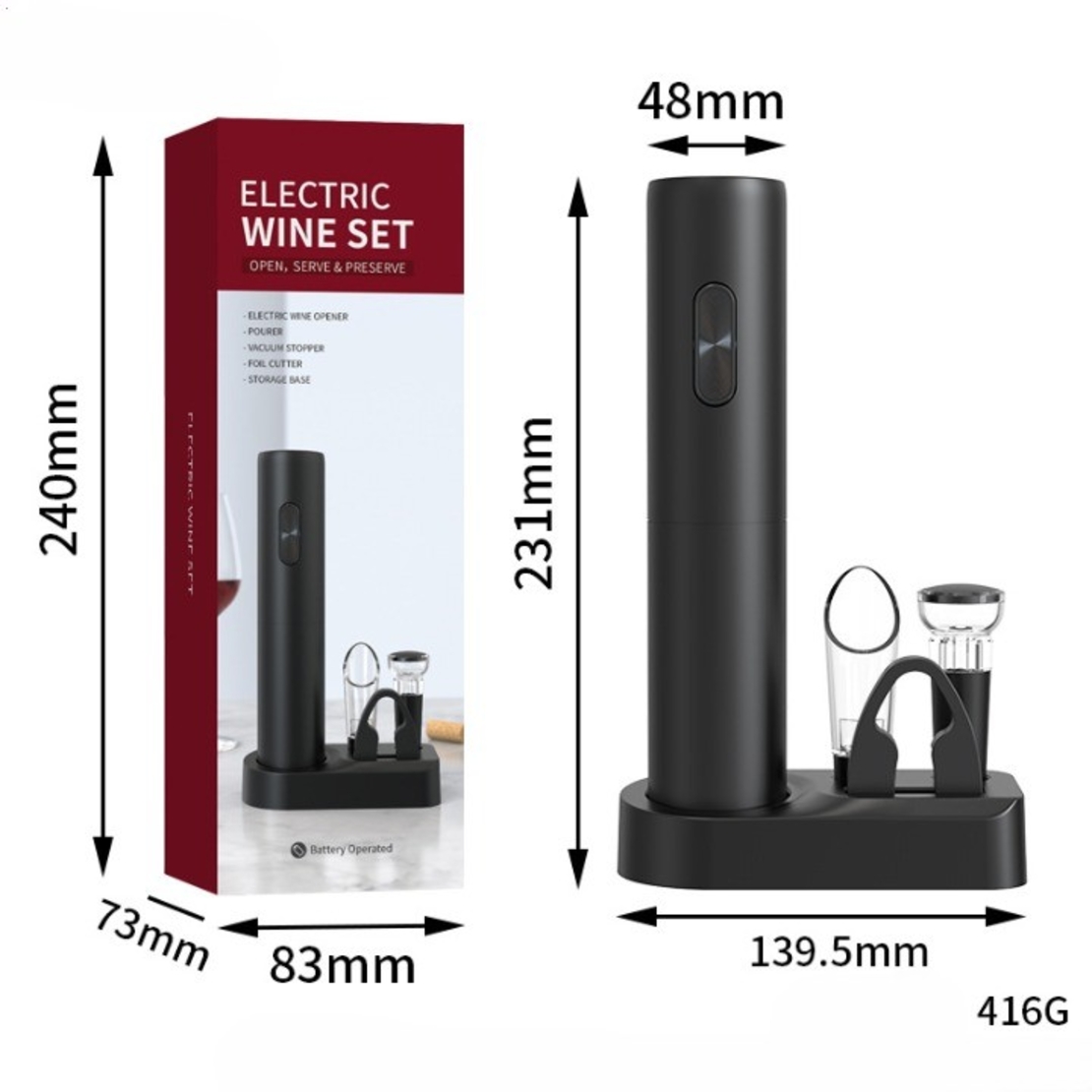 Set Tirbuson Electric din 5 piese, Flippy, Deschizator Electric, cu Baterii, Multifunctional, 23x14cm, Negru