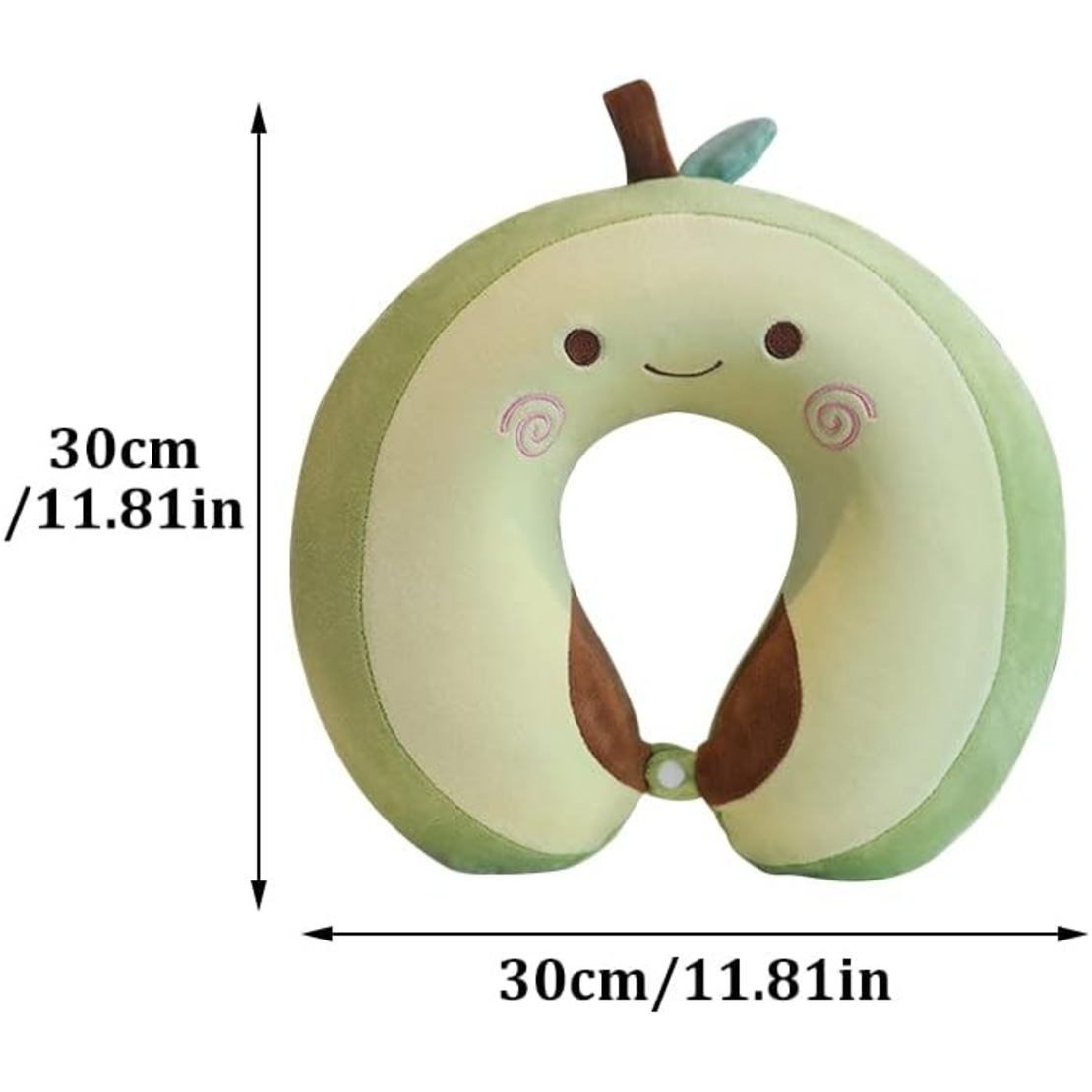 Perna de Calatorie in Forma de U, Flippy, Pentru Gat si Cap, Umplutura din Spuma cu Memorie, 30x30 cm, Model Avocado, Accesoriu de Voiaj, Birou, Masina, Sistem Prindere Capse, Verde