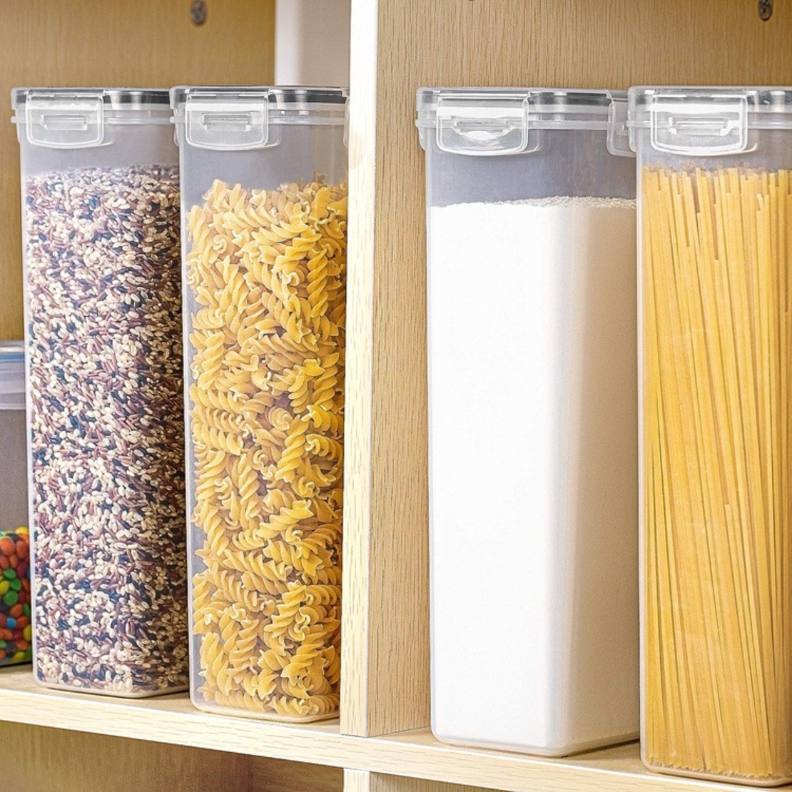 Set 4 Recipiente din Plastic, Flippy, pentru Alimente/Obiecte, Inchidere Ermetica, 4 x 2.8l, Transparent