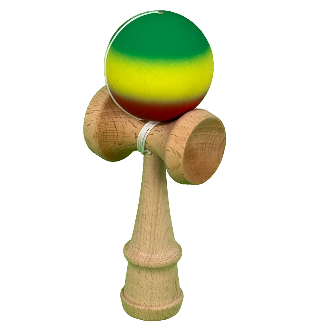 Jucarie Interactiva Kendama Profesionala, Flippy, din Lemn, 18 cm, Joc de Indemanare pentru Copii si Adulti, Gradient Verde/Galben/Rosu