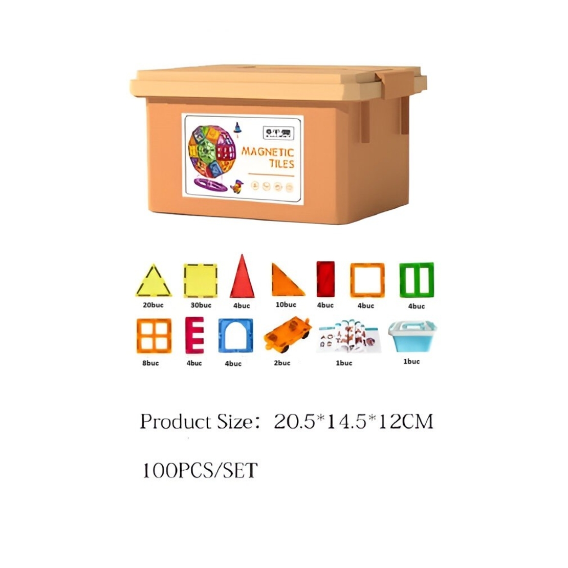 100-piece magnetic building block set, Flippy, magnetic bricks, large, geometric shapes, 3 years old, ABS, magnets, 27.5*21.5*17 cm, multi-color