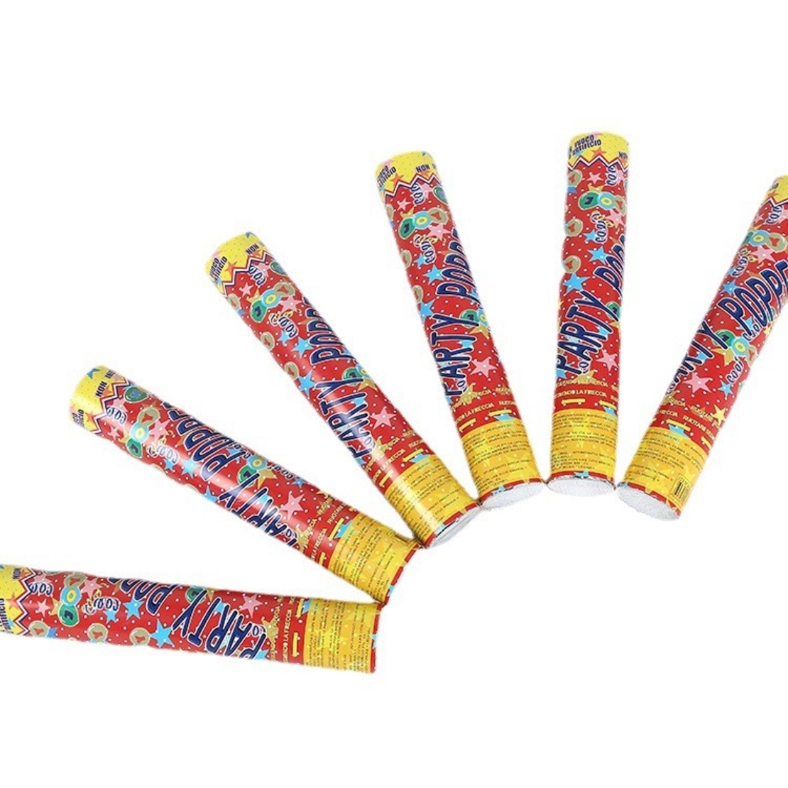 Tun de Confetti, Flippy, Party Popper, 60x5 cm, Model Stelute, Inimioare, Paiete, Lucioase, 3 cm Diametru, Multicolor