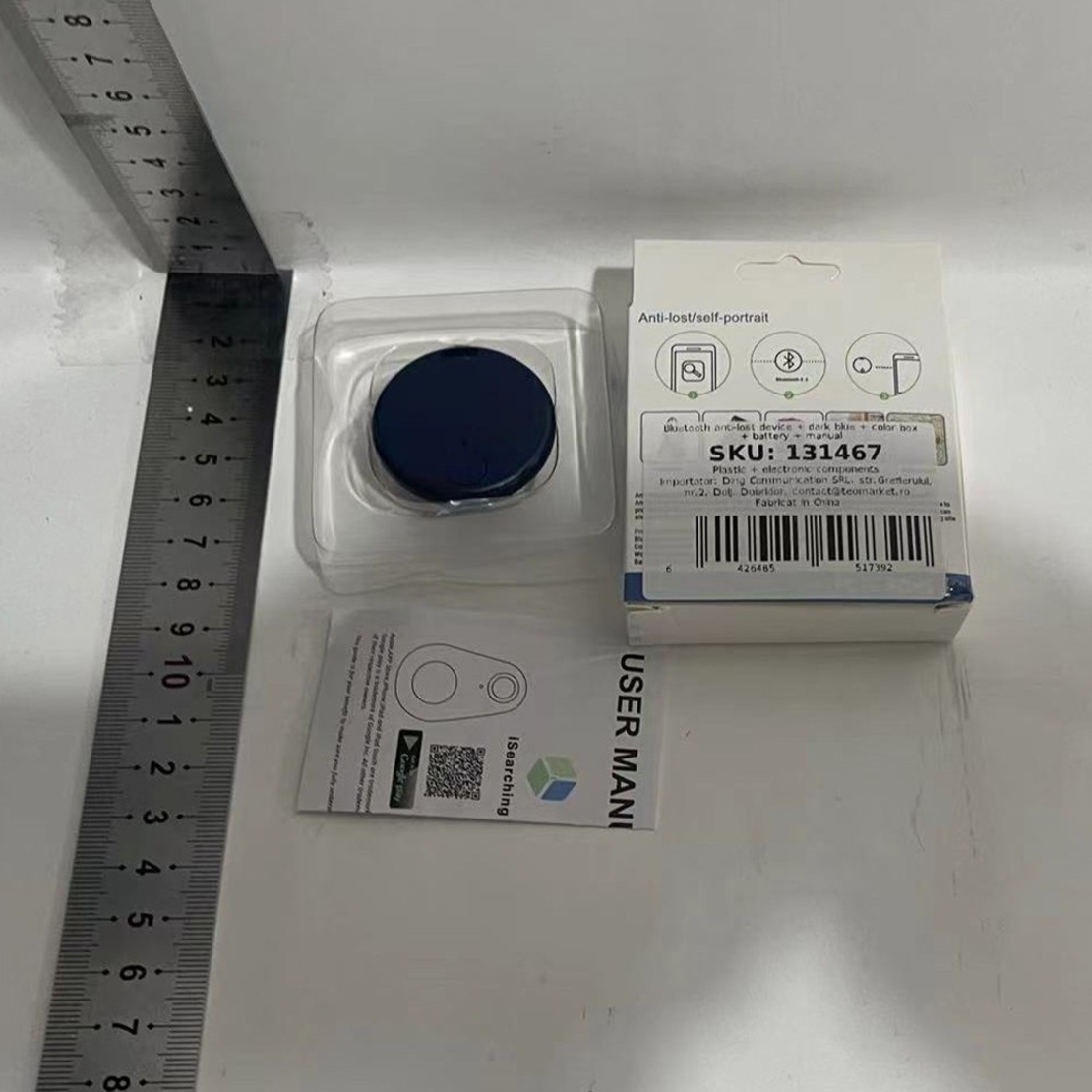 Dispozitiv Anti Pierdere Inteligent, Flippy, conexiune Bluetooth, Dispozitiv Anti Pierdere pentru accesorii, Baterie si Manual de Utilizare Incluse 38 x 38 x 7 mm, Albastru inchis