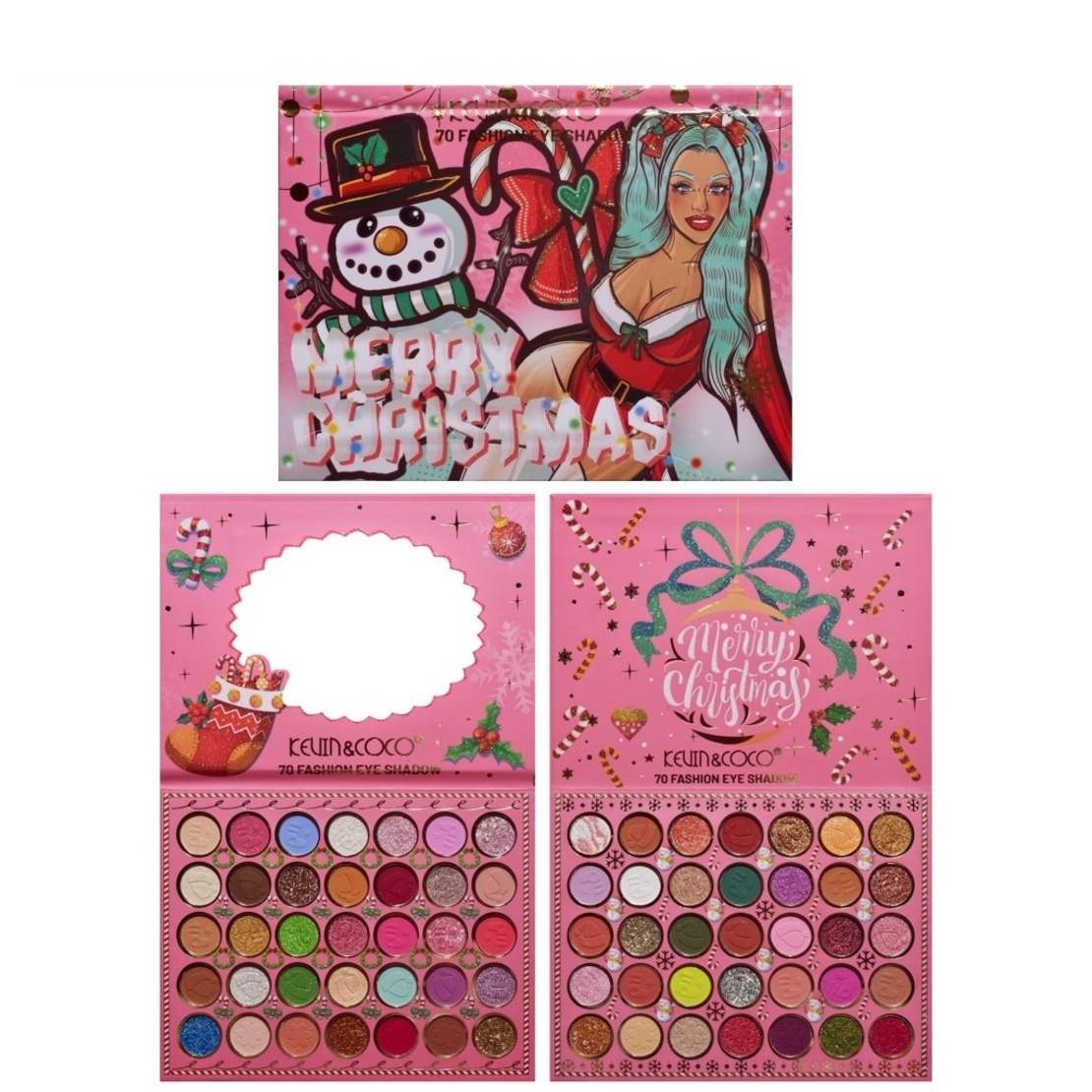 Trusa de Machiaj, KEVIN & COCO, Snowy Christmas, 70 culori, 22.5 x 17 x 2 cm, Multicolor