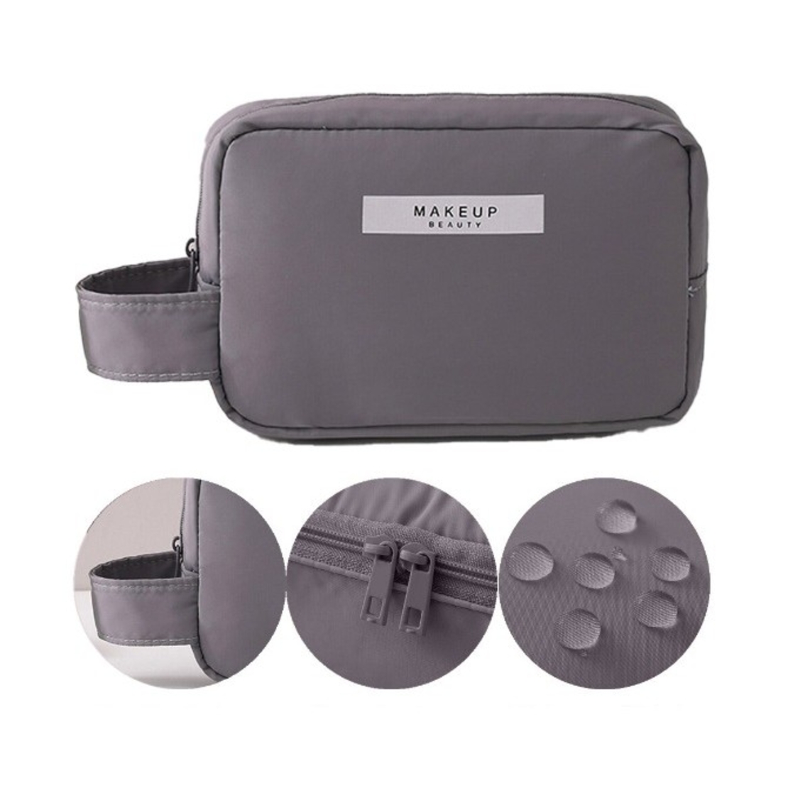 Portfard, Flippy, cu Maner, Material Impermeabil, pentru Cosmetice, 16 x 11 x 7 cm, Gri