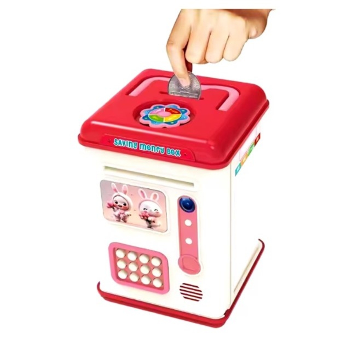 Set Pusculita pentru Copii, Flippy, Tip ATM, Parola cu Amprenta, 13.5 x 11.5 x 20 cm, Roz