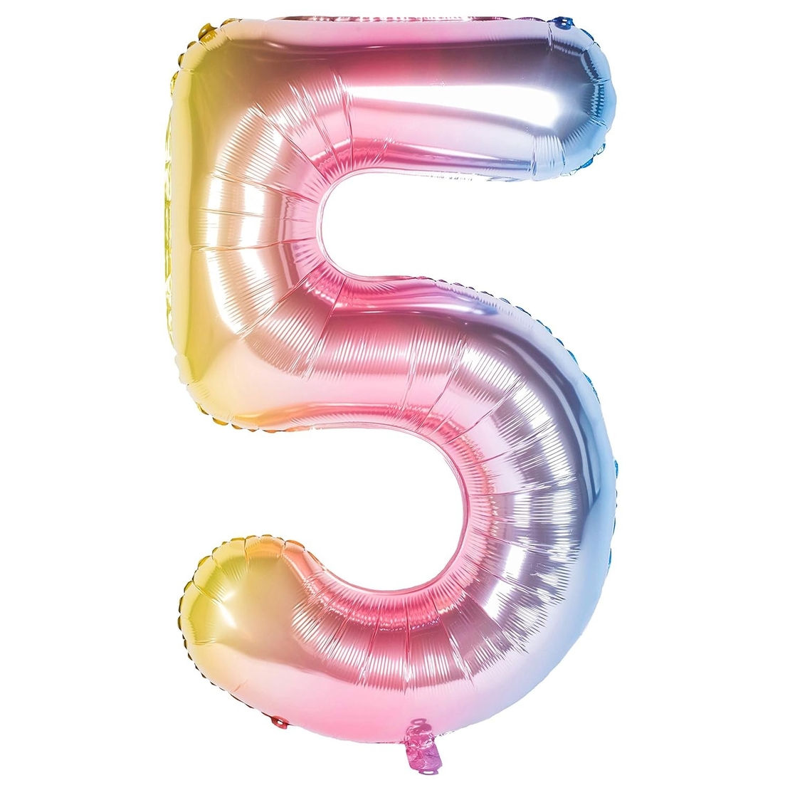 Balon din Folie Metalizata Gradient Flippy, Figurina Cifra, Tema Aniversare 100 cm, Ambalaj Individual, Pai inclus, Umflare cu Aer sau Heliu, Multicolor, Cifra 5