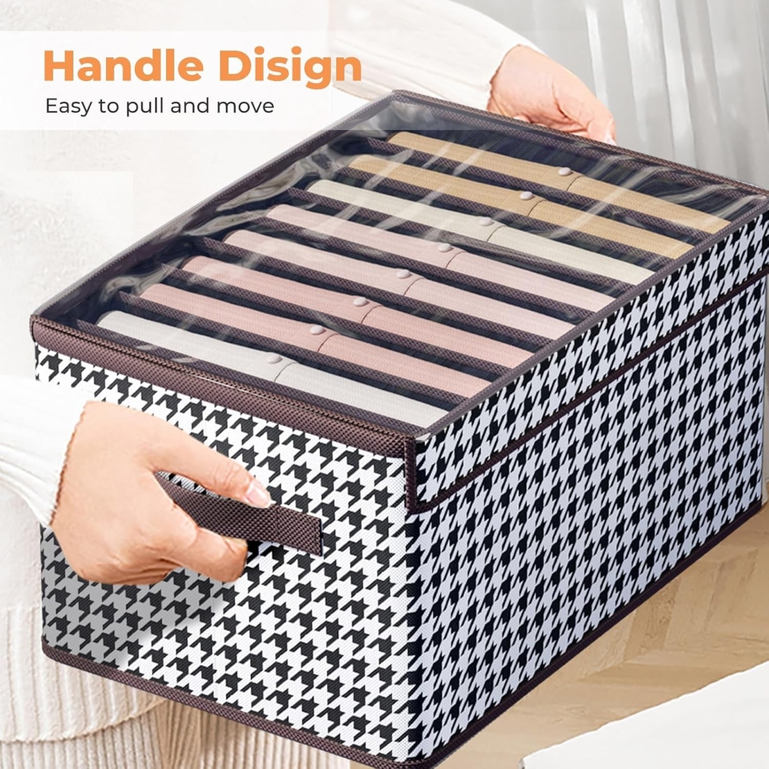 Cutie De Depozitare, Flippy, Pentru Haine, Lenjerie, Sosete Si Sutiene, Material Textil, 7 Compartimente, 44x30x20 cm, Culoare Alb-Negru