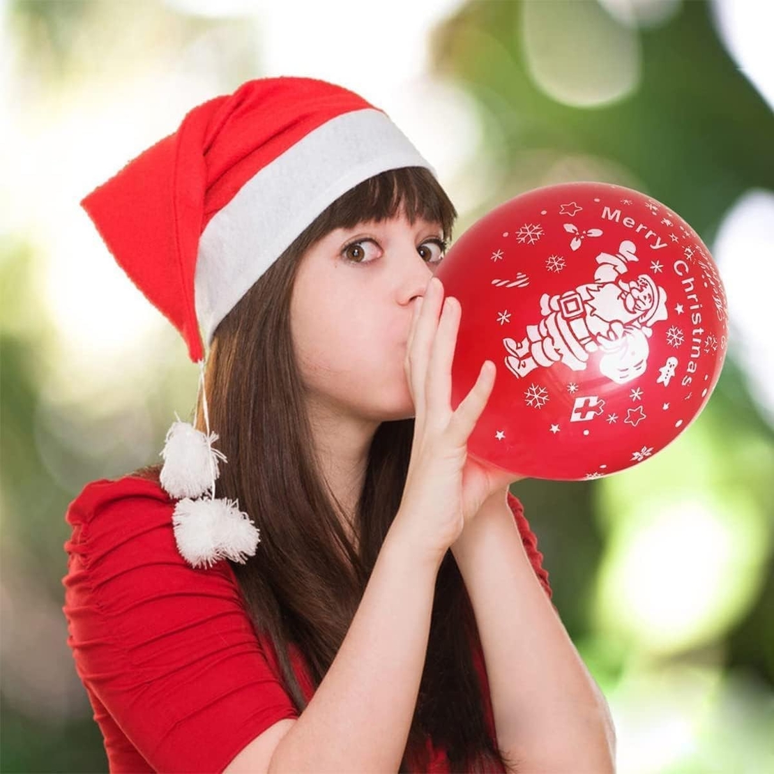 Set 16 Baloane din Latex, Flippy, Model Merry Christmas, Tematica Craciun, 25 cm, Verde Rosu