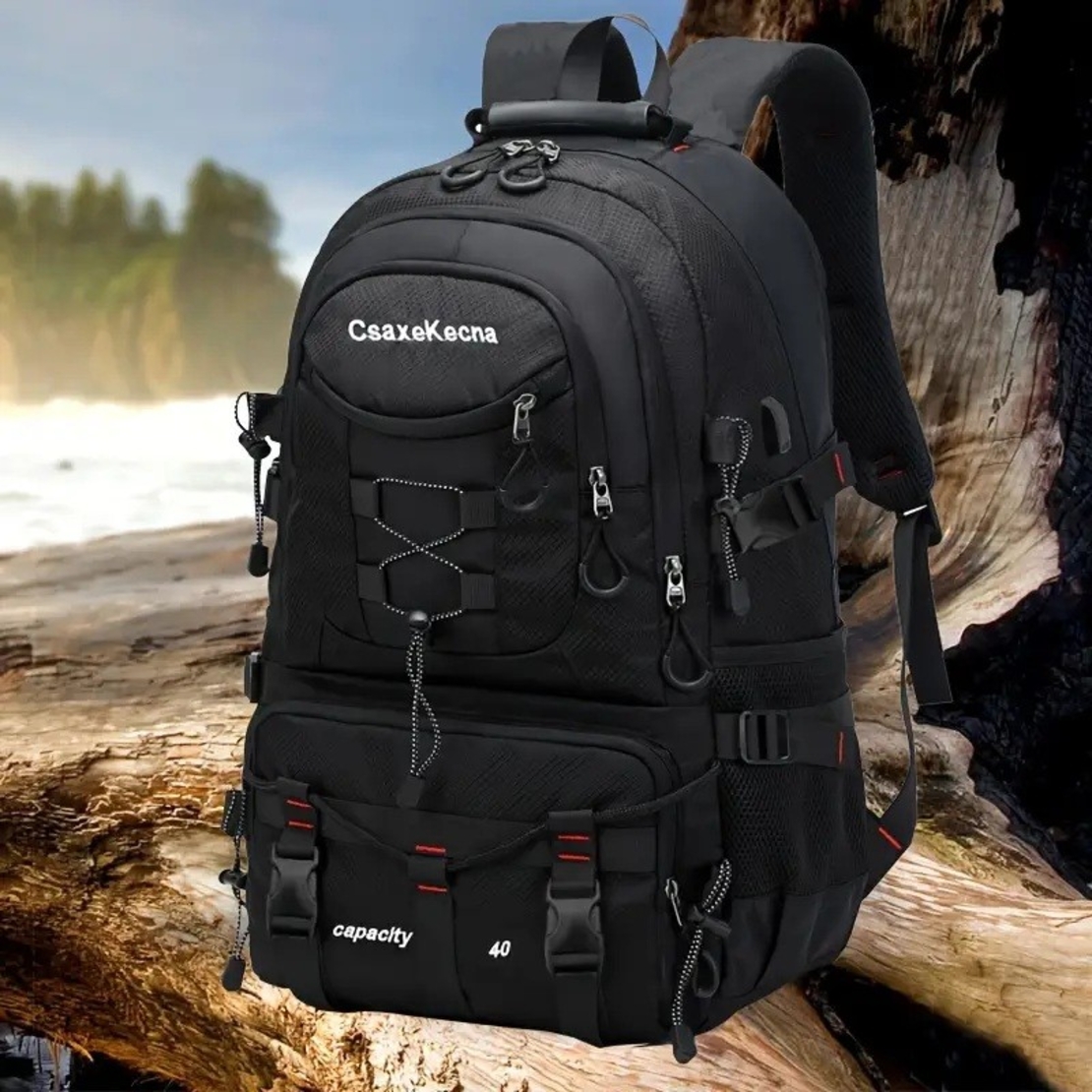 Rucsac Multifunctional de Alpinism, Flippy, Capacitate 36-55 L, de Calatorie, Impermeabil, Slot USB Incarcare Telefon, Bretele Reglabile, 52 x 34 x 19 cm, Negru