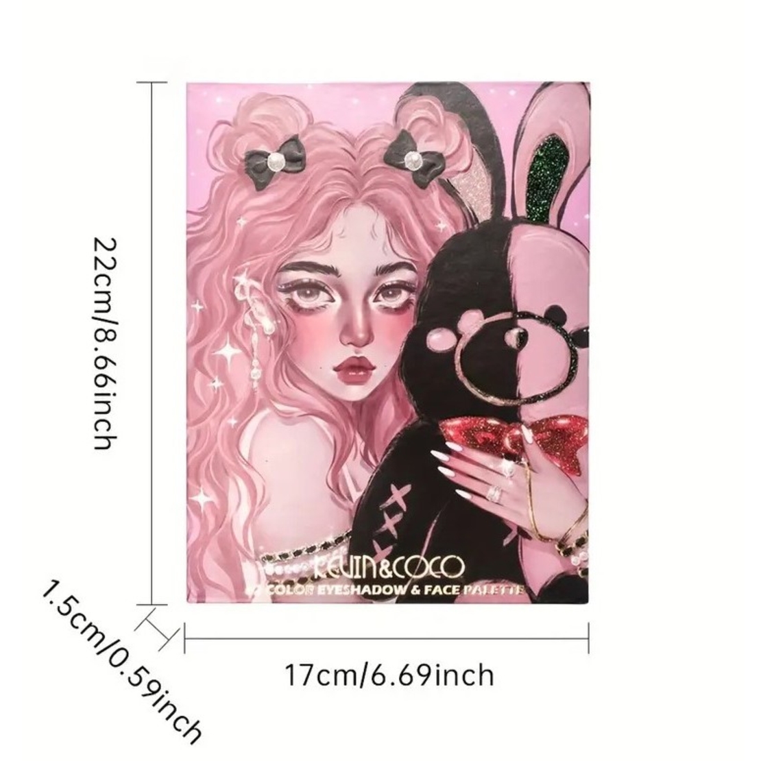 Set farduri 2 in 1 Kevin&Coco, paleta 62 nuante, mini paleta iluminator tip carte, rezistenta ridicata, 22 x 17 cm, 430 g, multicolor