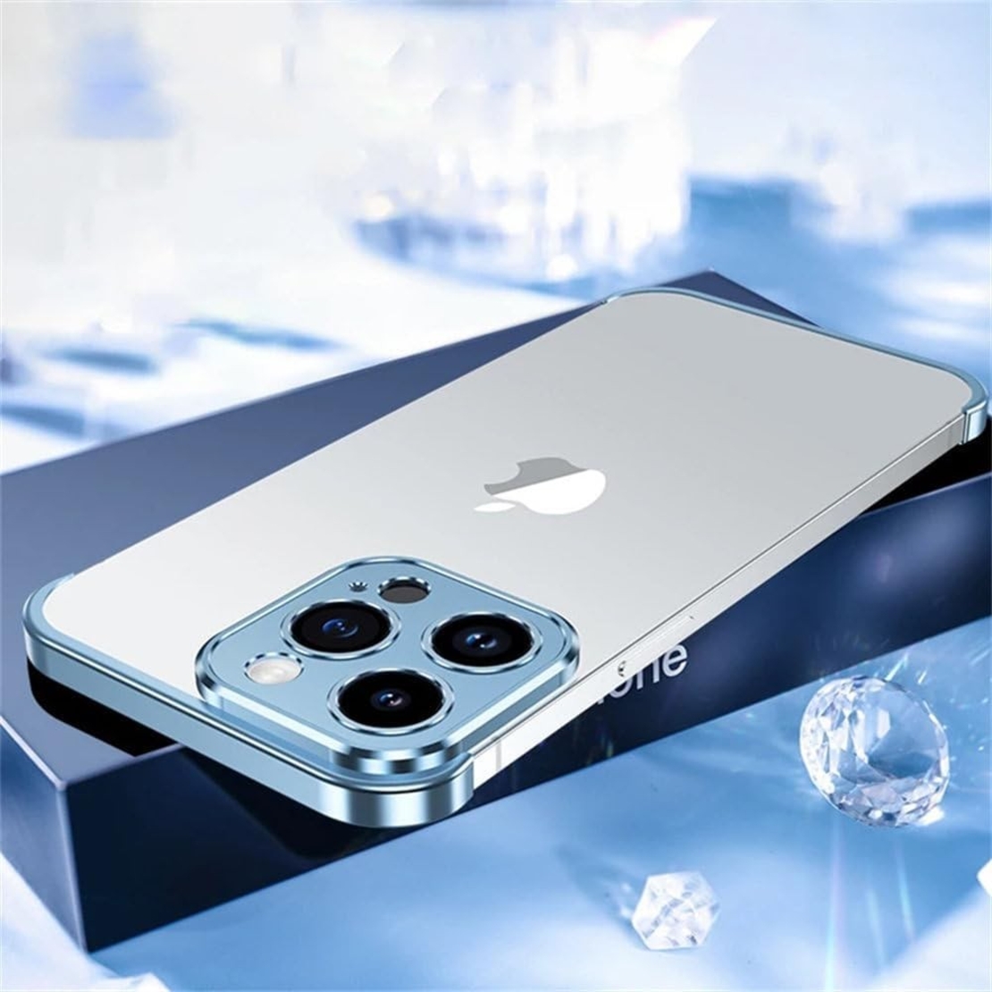 Husa Metalica Edgeless Compatibila cu iPhone 16 Pro, Flippy, Protectie pentru Colturi si Camera, Aliaj Aluminiu, Antisoc, Antizgariere, Albastru