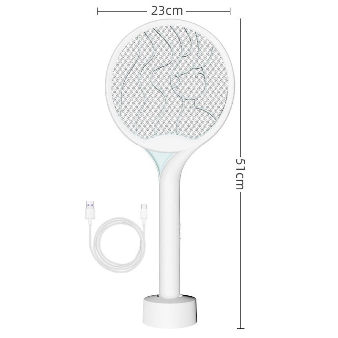 Paleta Electrica pentru Tantari, Muste si Tantari 2in1, Flippy, Reincarcabila, Incarcare USB, 2600V, Plastic, Casa si Gradina, Anti-insecte, Stand, 23x51 cm, Alb