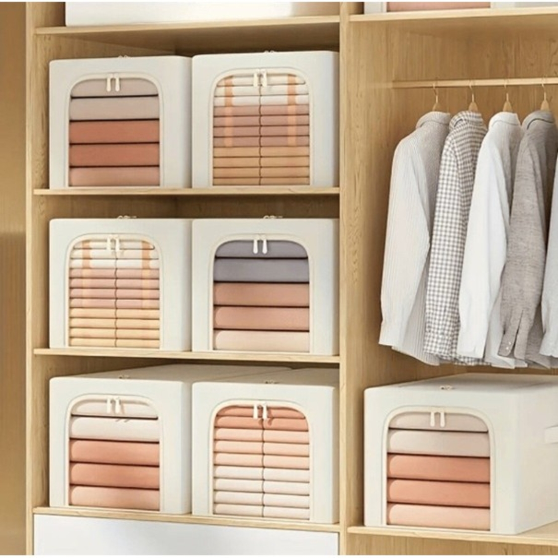 Cutie de Depozitare, Flippy, 56L, din In si Bumbac, Pliabila, Cadru din Otel, 53 x 35 x 30 cm, Kaki