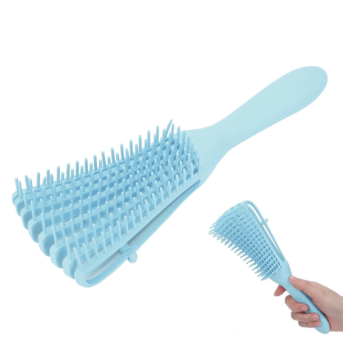 Perie Flexibila, Flippy, pentru Descurcat Par Cret/Umed si Uscat, 8 Brate Mobile, din TPE, 24.5 x 4.5 x 2 cm, Albastru