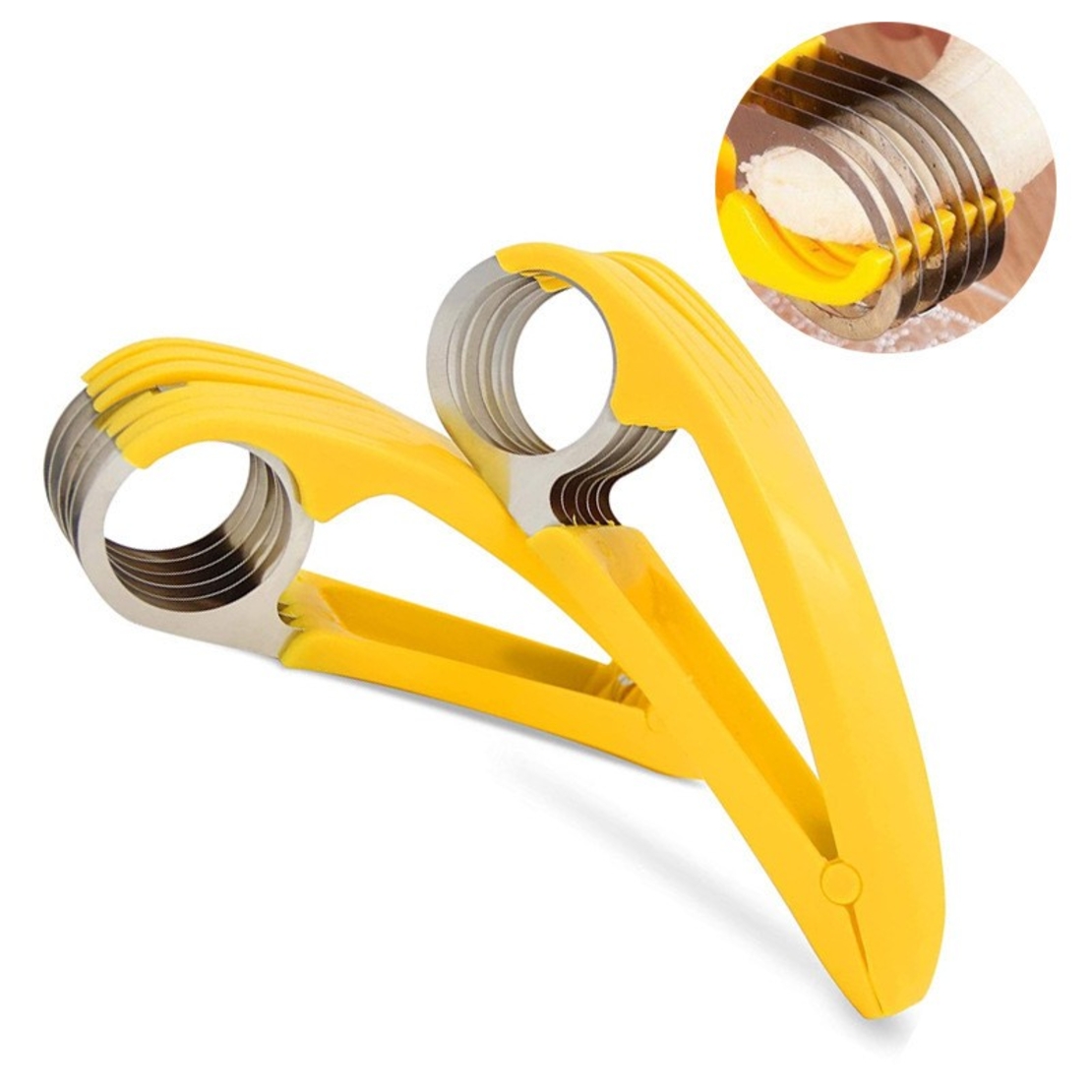 Feliator pentru Alimente, Flippy, Accesoriu pentru Bucatarie, Cutit pentru Legume si Fructe, Model Banana, Ergonomic, 17.5x5x4 cm, Galben