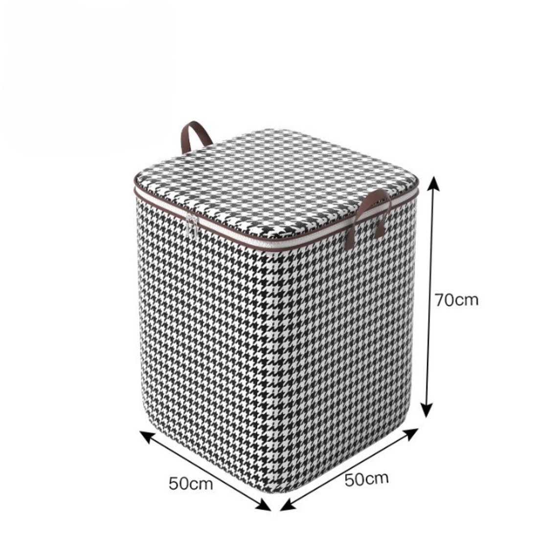 Cutie de Depozitare cu Fermoar, Flippy, Pliabila, Maner Ranforsat, Fermoar Rezistent, pentru Haine, Paturi, Plapumi, Perne, Lenjerii de Pat, Jucarii, 50x50x70 cm, 180 Litri, in Carouri, Alb-Negru