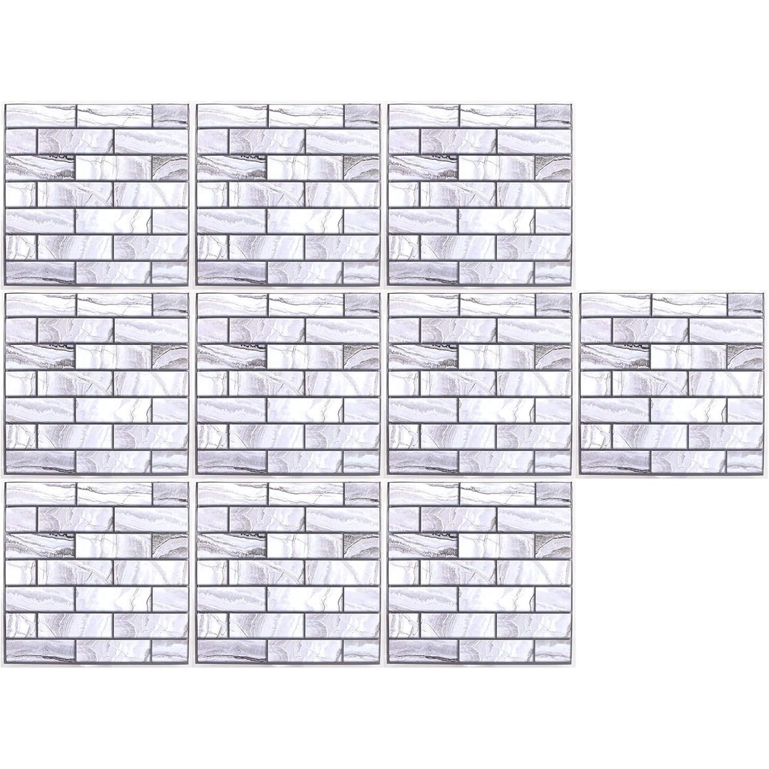 10 x Placi Tapet Autocolant 3D cu Imitatie de Marmura Dreptunghiulara, pentru Perete Bucatarie Sufragerie, Usor de Curatat, Rezistent la Apa, Autoadeziv, 30x30 cm, Gri