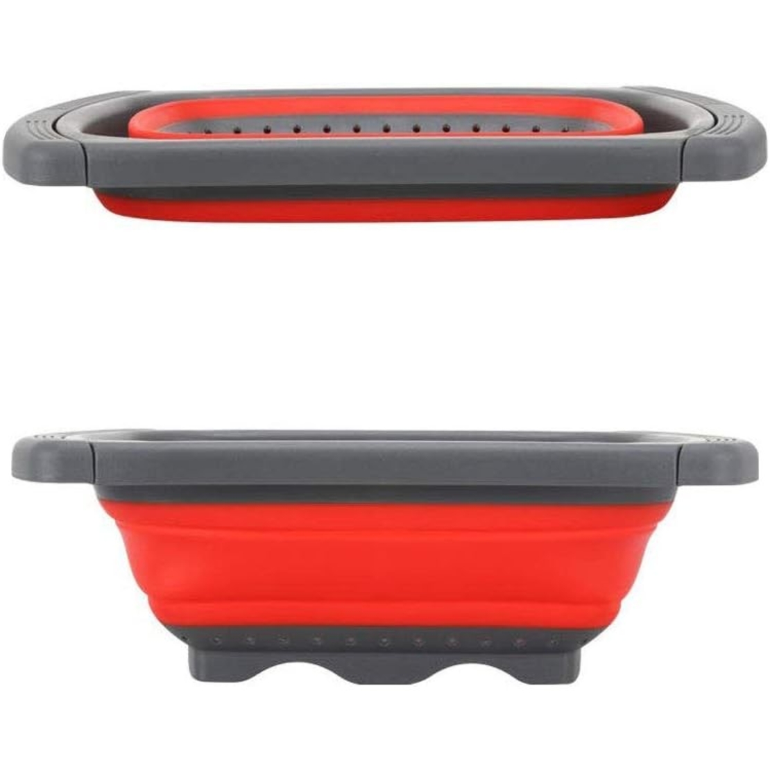 Cos de Scurgere Retractabil pentru Chiuveta, Flippy, cu Filtru, pentru Fructe si Legume, de Uz Casnic, 39x12 cm, Design Extensibil pana la 61 cm, cu Manere de Prindere, Rosu