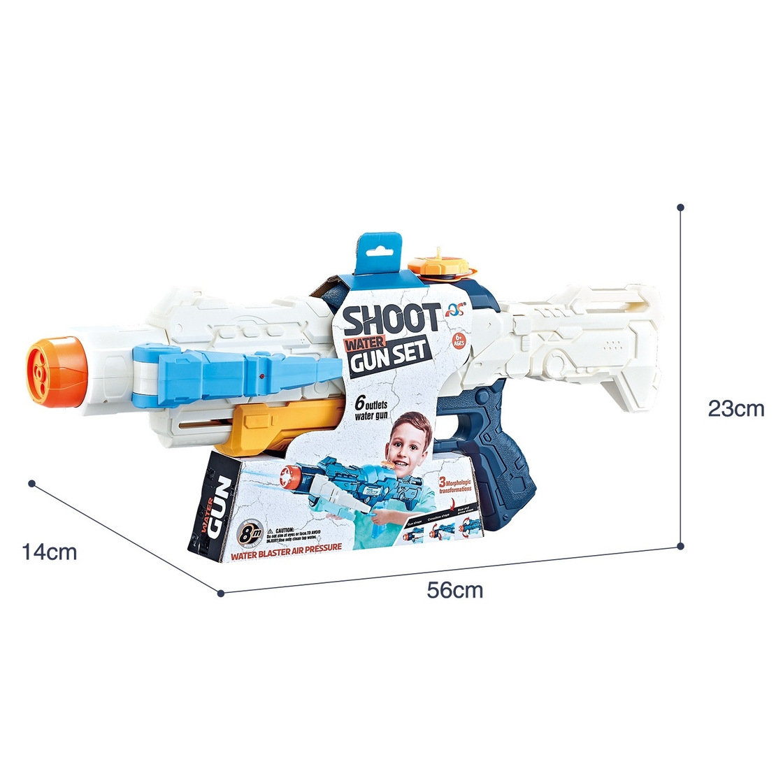 Pistol cu Apa, Flippy, +6 Ani, Rezervor 700 ml, 4 Moduri de Stropire, din Plastic, 56 x 37 x 23 cm, Alb