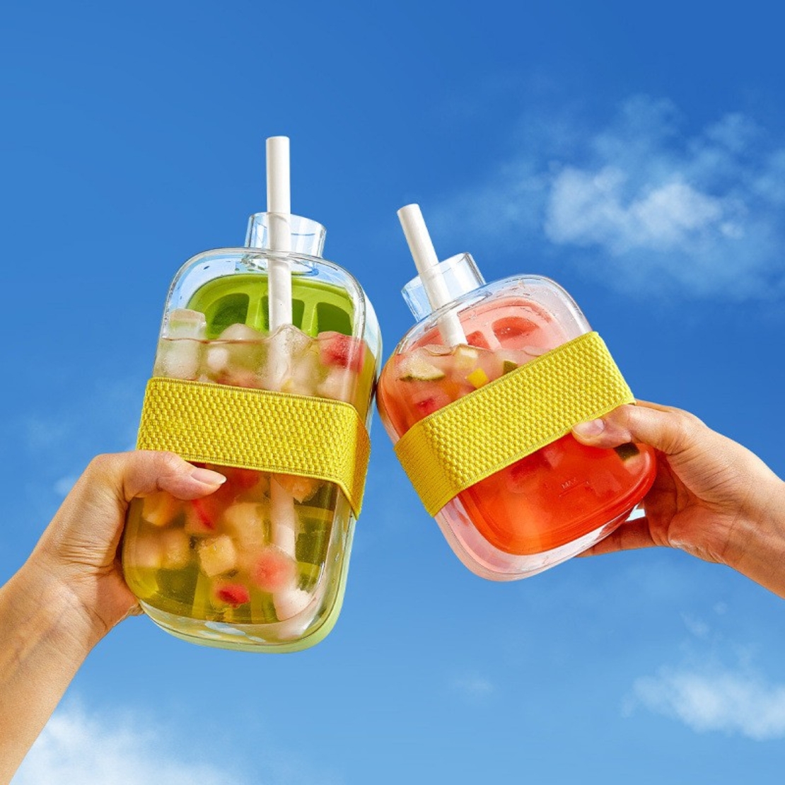 Forma de Gheata, Flippy, 2in1, Tip Sticla cu Pai, 500 ml, 12 Cuburi, 16.3 x 10.8 x 8 cm, Alb