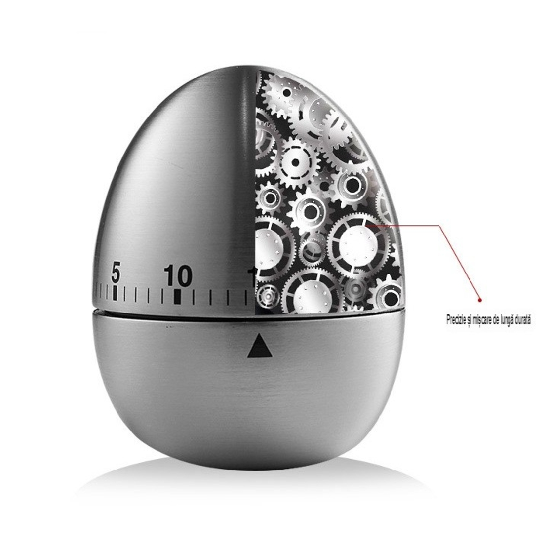 Cronometru de Bucatarie, Flippy, Mecanic, Forma de Ou, din Otel Inoxidabil, 60 min Timer, 8 x 6 cm, Argintiu