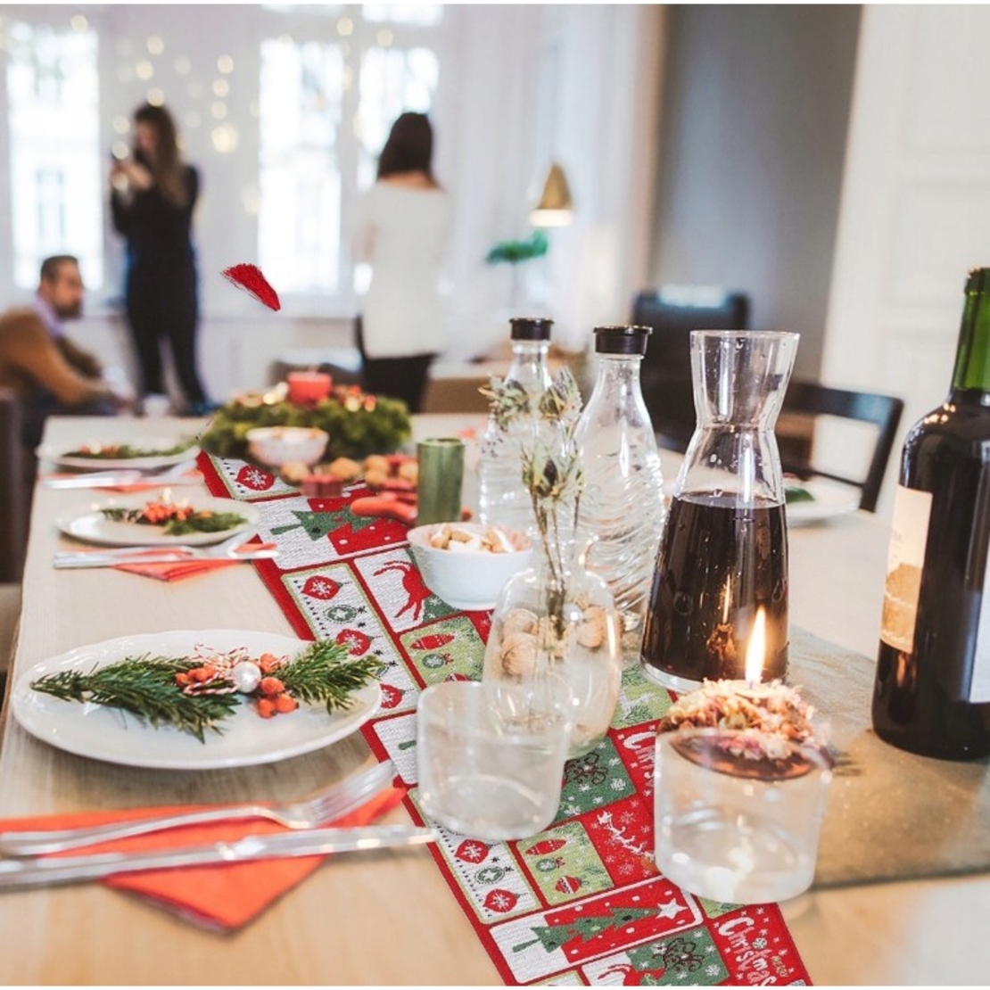 Napron Decorativ pentru Masa, Flippy, Model Merry Christmas, Tematica Craciun, 35 x 180 cm, Rosu/Verde