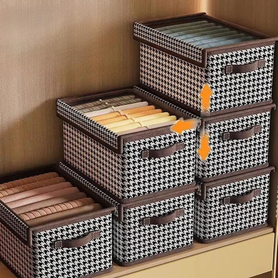 Cutie Depozitare, Flippy, Capac Transparent, Model In Carouri, Model Mediu, Maro