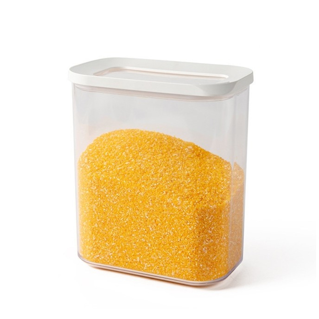 Set 5 Cutii de Depozitare Alimente, Flippy, Capac Alb, din ABS+Silicon, 23 x 15 x 27 cm, Transparent