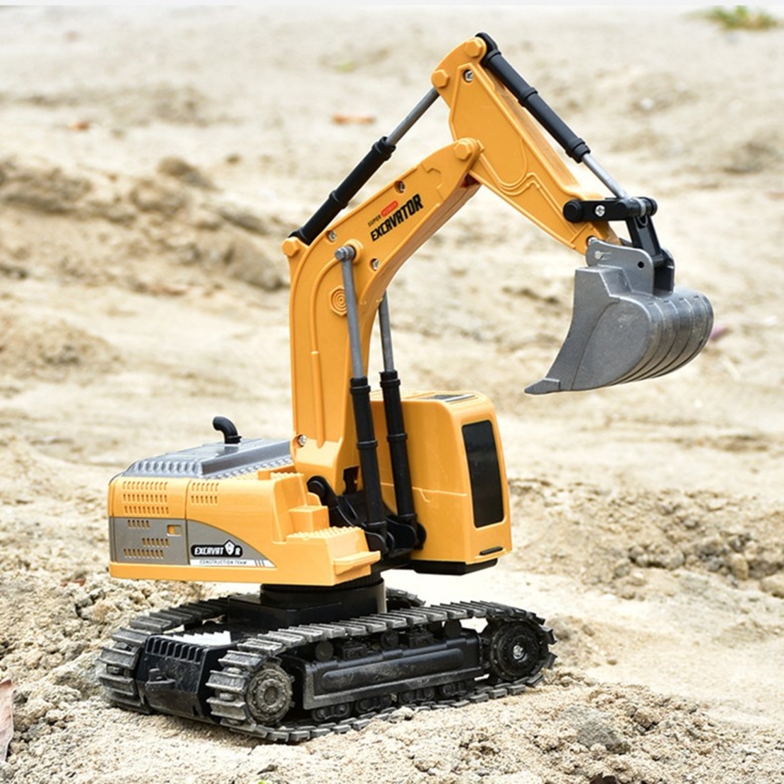 Excavator Jucarie pentru Copii, Flippy, Jucarie Excavator cu Telecomanda, Jucarie de Constructie, Acumulator cu Incarcare USB, 23 x 22 x 9 cm, Portocaliu