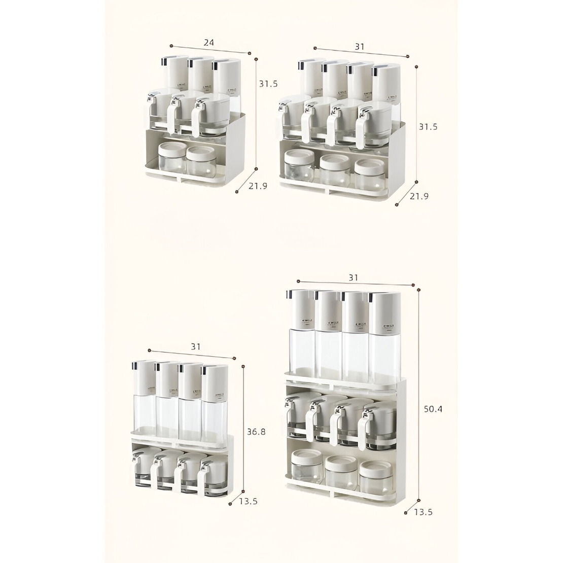 Suport pentru Depozitare Condimente, Ulei, Otet, Flippy, Montare pe Perete din 9 Piese, Uz Casnic, pentru Bucatarie, 31x13.5x36.8cm, Alb