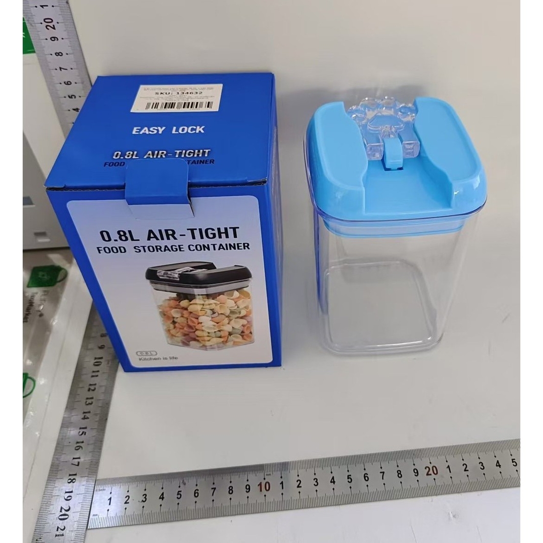 Cutie de Depozitare Alimente, Flippy, 0.8L, Capac Albastru, din PP+PET, Inchidere Ermetica, 10 x 10 x 15.5 cm, Transparent