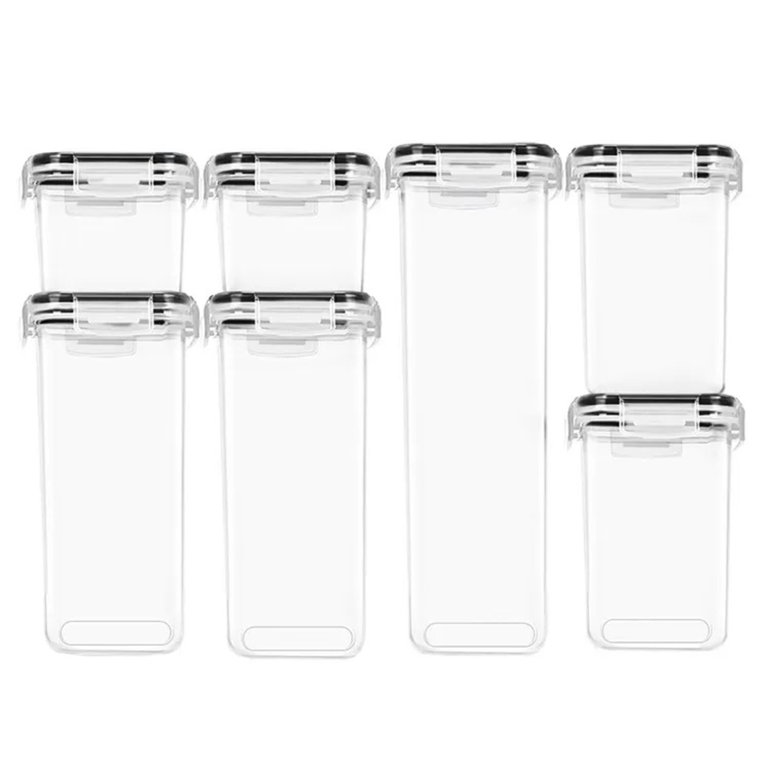 Cutii de depozitare alimente, Flippy, Set din 7 Cutii pentru Condimente, Cereale, Cutii pentru Bucatarie, din Plastic PP, Cutii Alimentare, Diferite Dimensiuni, Transparente
