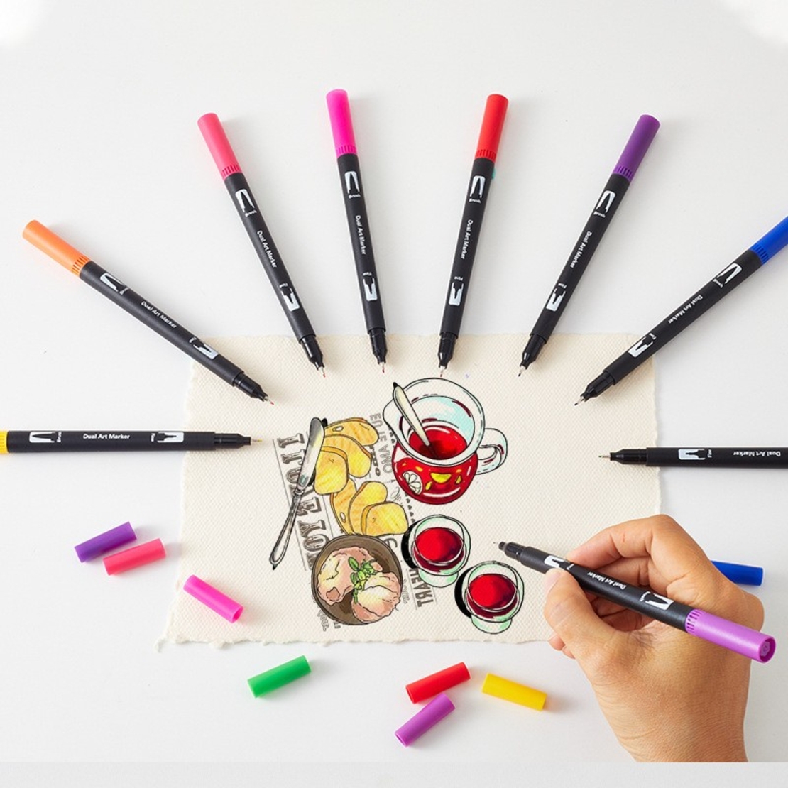 Set 80 Carioci, Flippy, pe Baza de Apa, 2 Tipuri de Varf, 1-2 mm, 0.4 mm, Corp Carioca Negru, din Plastic, Multicolor