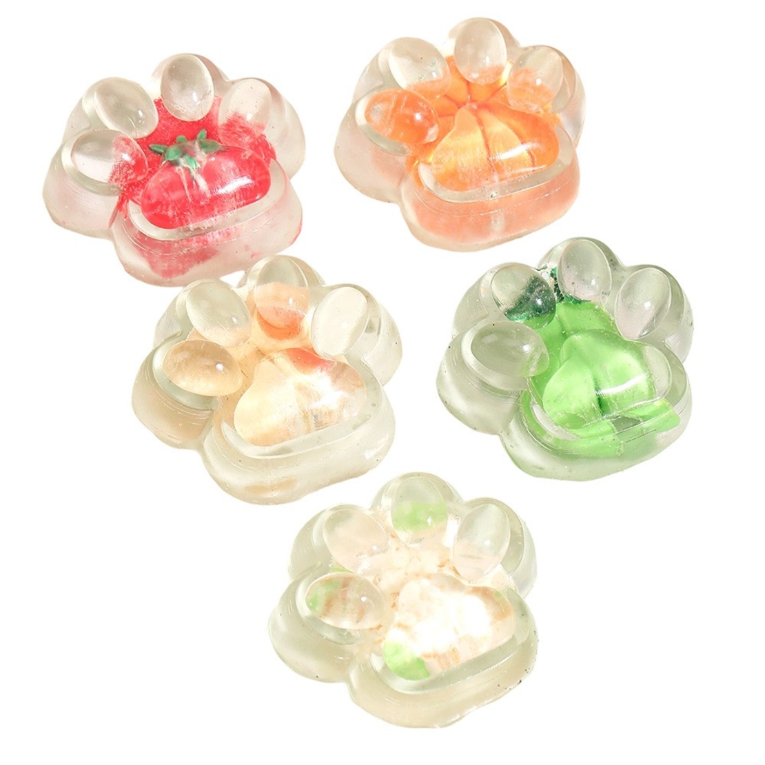 Jucarie Antistres Squishy, Flippy, Labuta de Pisica Pufoasa, cu Revenire Lenta, 7 x 6.5 cm, Model Legume, Multicolor