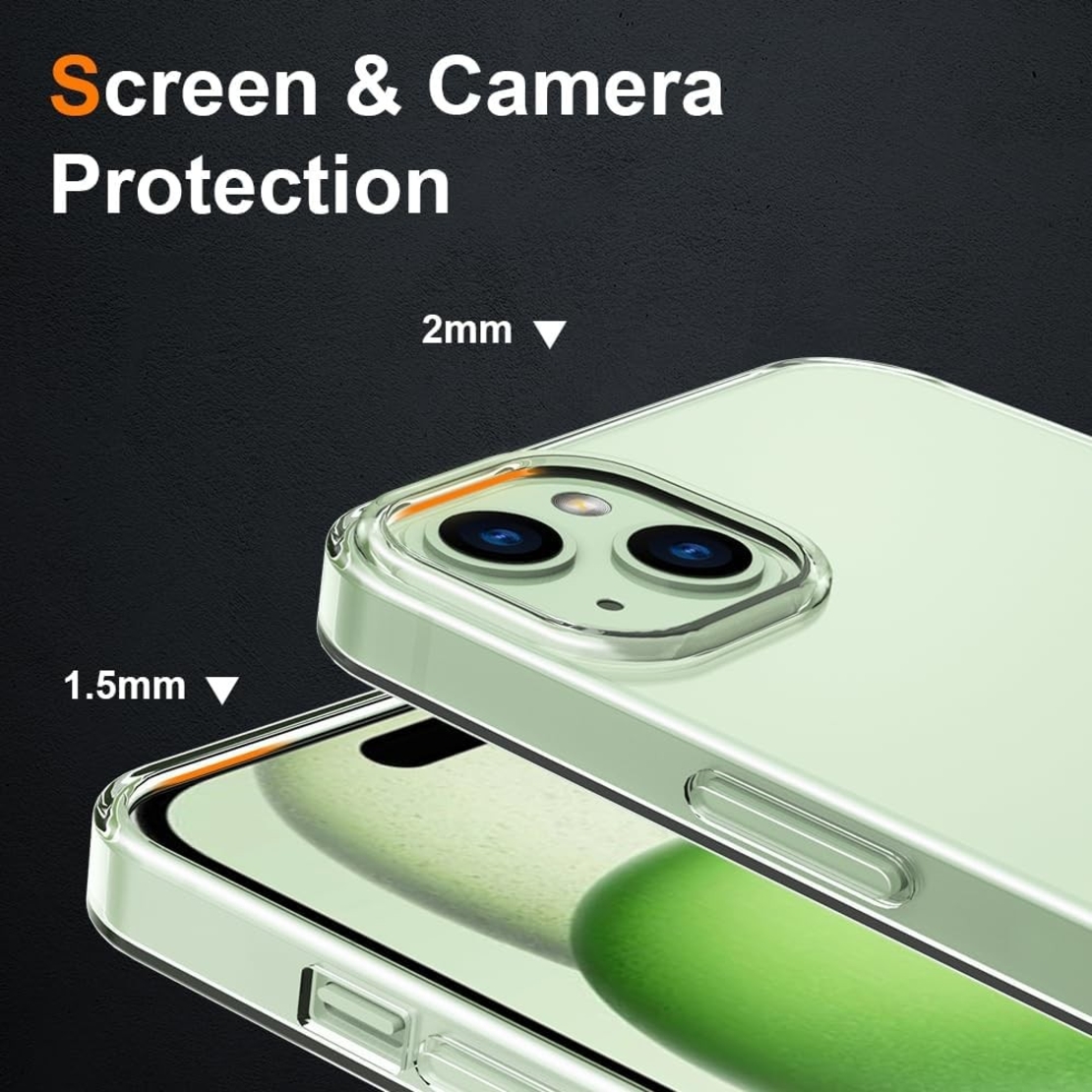 Husa de Protectie din Silicon, pentru Apple iPhone 15 Plus, PC, Antisoc, Rezistenta la Impact, Transparenta