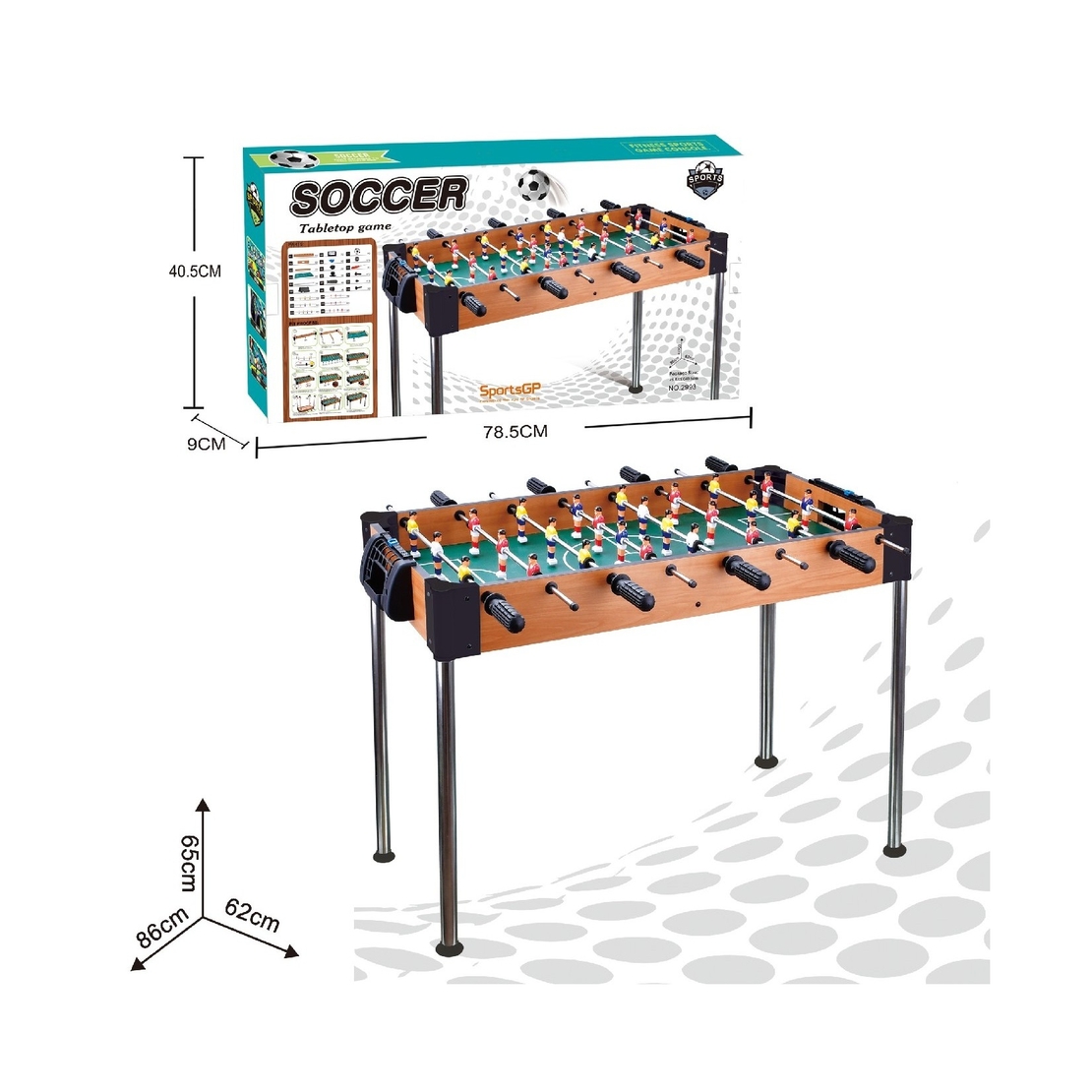 Masa de Fotbal, Flippy, cu Picioare Inalte, 8 Manere, Tablou de Scor, 86 x 62 x 65 cm, din Lemn/Otel si ABS, Maro