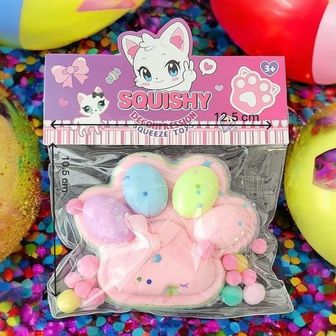 Jucarie Antistres Squishy, Flippy, cu Revenire Lenta, Model Labuta de Pisica, 200g, 12.5 x 10.5 cm Squeeze Pinch Family, Ambalaj Transparent, Model 11