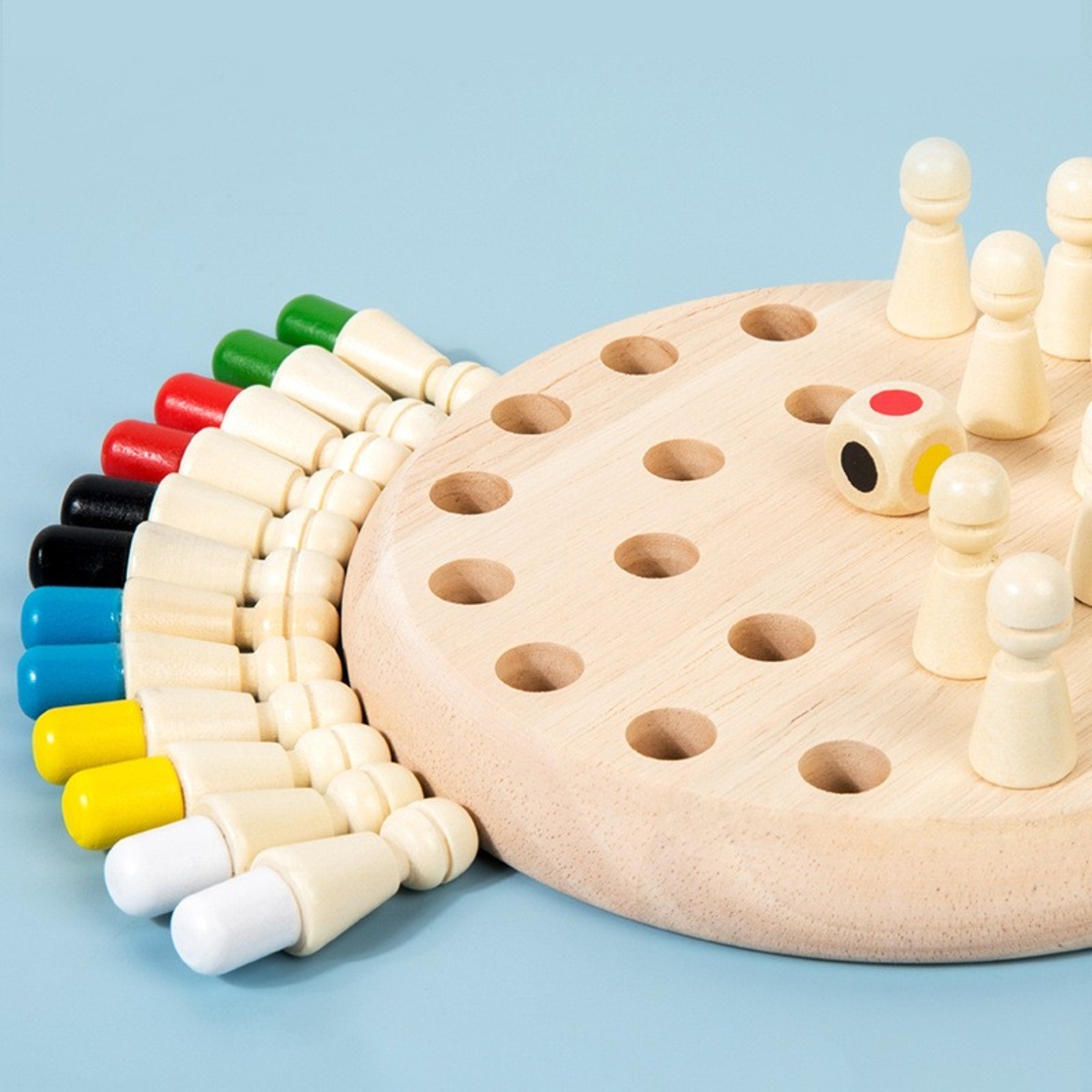 Joc de Memorie, Flippy, pentru Toata Familia, din Lemn, Diametru Tabla de Joc 16 cm, Interactiva, +4 Ani, 6 Culori, Multicolor