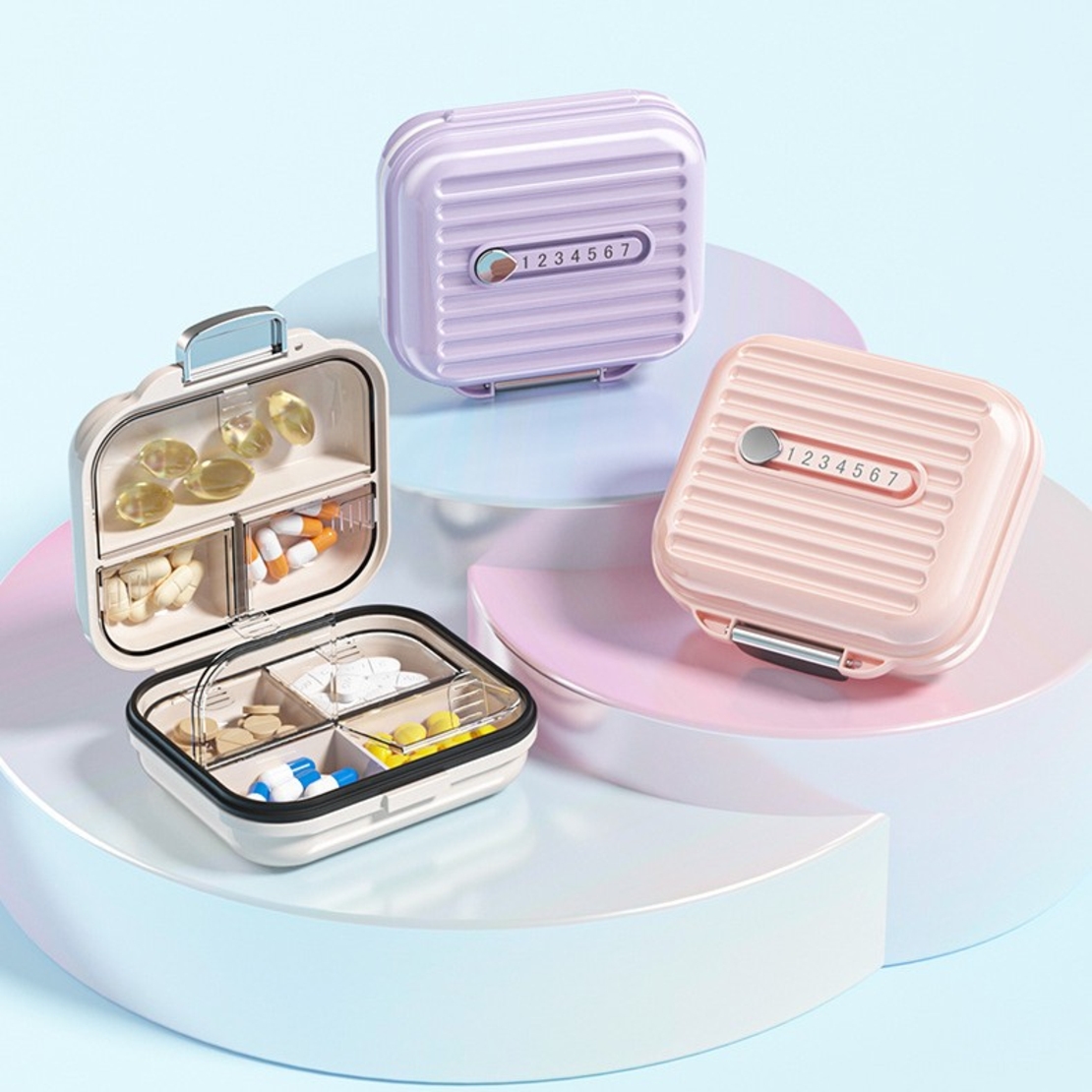Cutie de Depozitare pentru Pastile, Flippy, Cutie de depozitare Medicamente, Cutie de depozitare Vitamine, Suplimente, pentru Fete, din Plastic cu indice zi, Roz