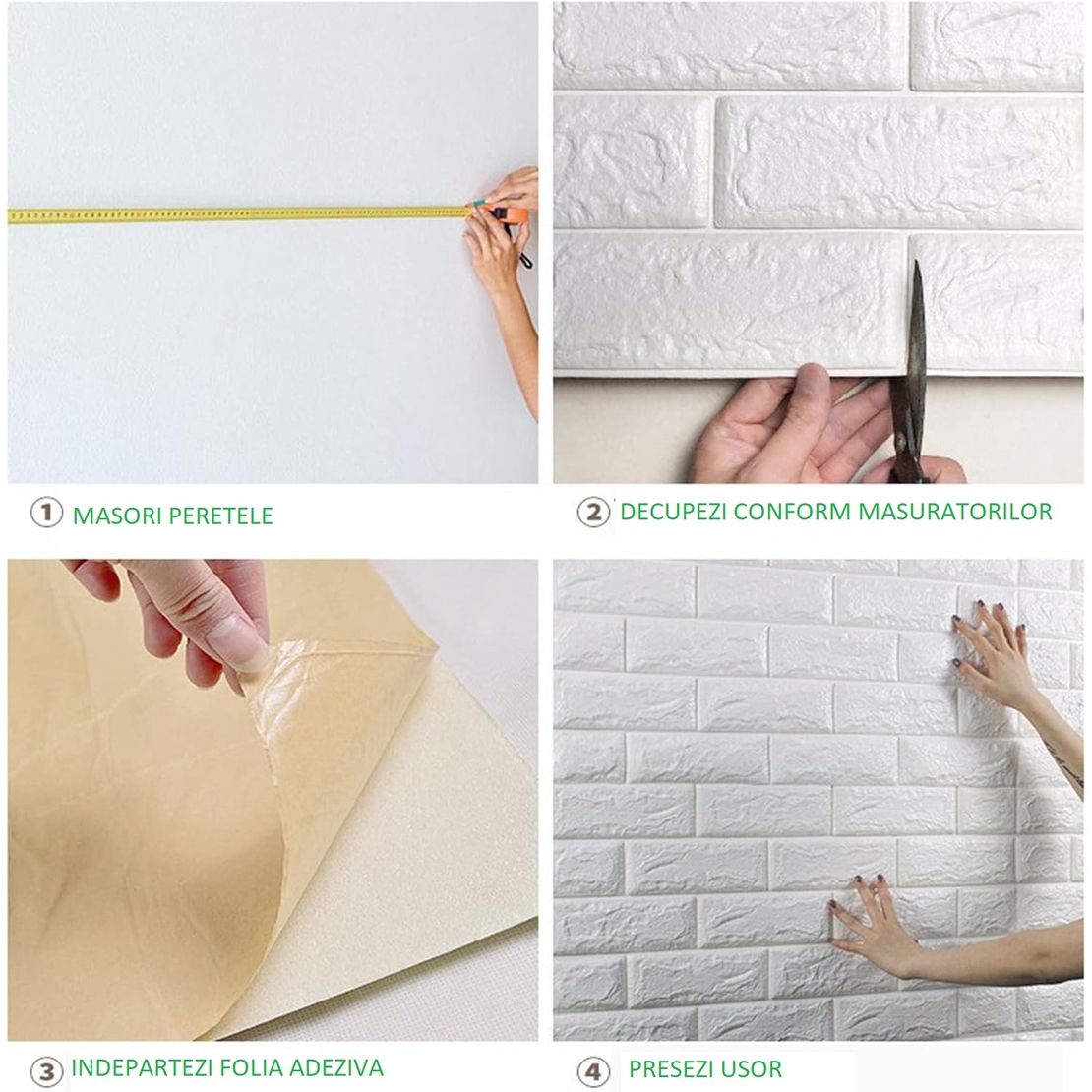 Set 10 Stickere de Perete, Flippy, Autoadezive, 70 x 77 cm, 3.5 mm Grosime, Suprafata Acoperita 5.3 mp, din PVC, Model Caramida, Gri