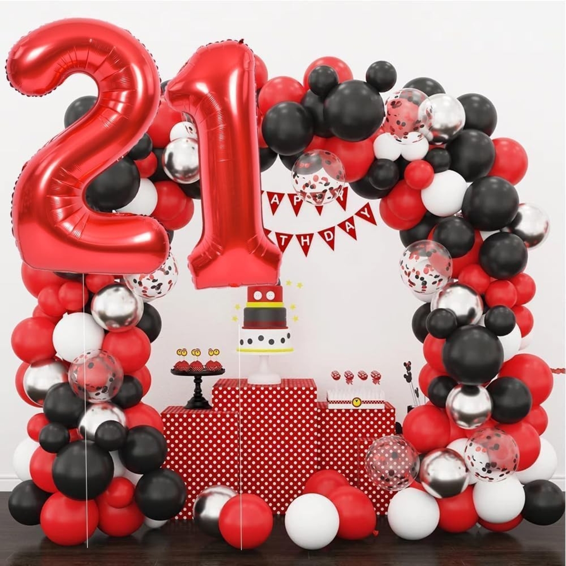 Balon din Folie Metalizata Flippy, Figurina Cifra, Tema Aniversare 40 cm, Ambalaj Individual, Pai inclus, Umflare cu Aer sau Heliu, Rosu, Cifra 1