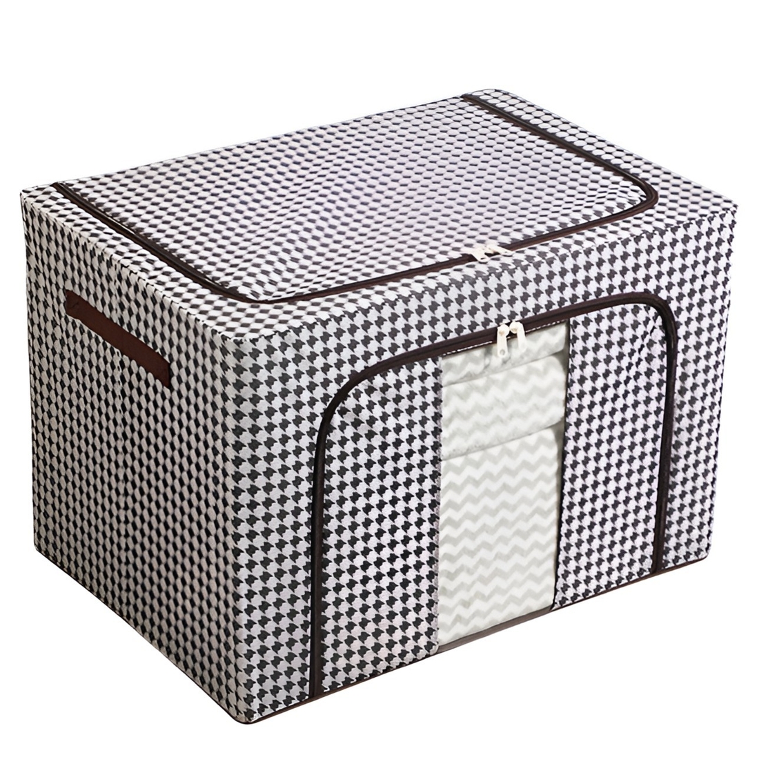 Cutie de Depozitare Pliabila, Flippy, Cu fermoar Bidirectional, 24 L, Textil, 40x30x20 cm, Cadru Metalic, o Fereastra, Suport Baza Stabil din Plastic, Design Zebra, Alb Negru